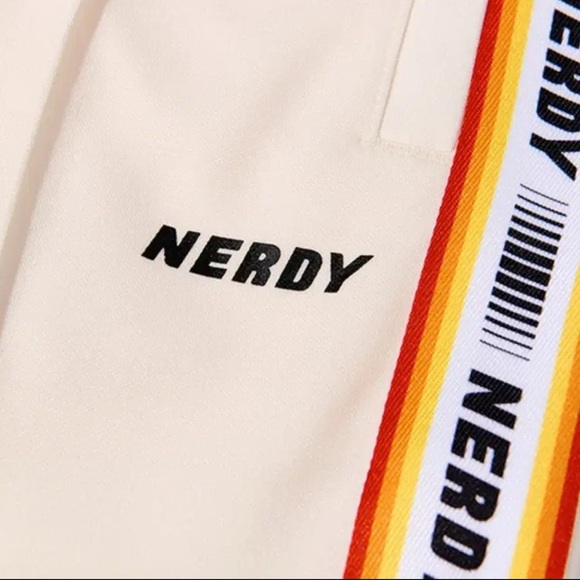 Nerdy Korean Style Cream Racerstripe Track Pants Elastic Drawstring Waistband, S - Picture 8 of 10